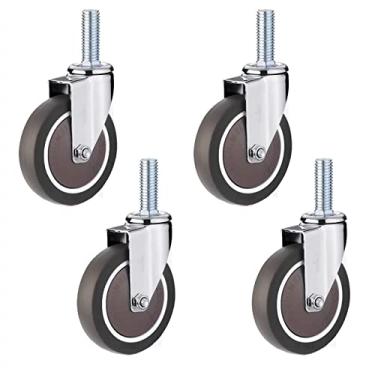 Imagem de Rodízios giratórios de borracha TPE resistentes - 4 peças de rodas de substituição M10x25 mm para carrinho, carrinho de compras, cama de bebê, armário de móveis, mesa - Ajuste universal de Ø100 mm