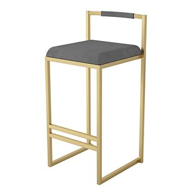 Imagem de Bancos de bar com encosto e apoio para os pés 1 peça, cadeiras de barra alta de veludo com pernas de metal dourado, bancos estofados de altura de balcão para cozinha, altura do assento 75 cm