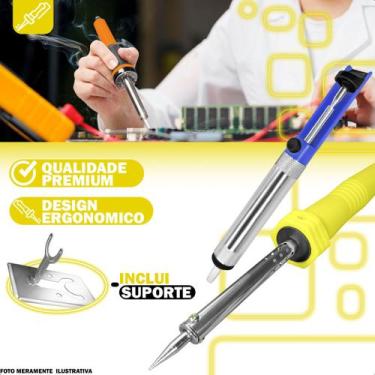 Imagem de Kit Ferro de Solda 30W 127V com Suporte e Sugador Profissional Eletrôn