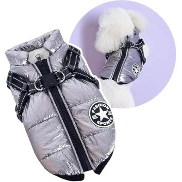 Imagem de Casacos de clima frio para cães, roupas para passeios, leves, destacáveis, fáceis de usar, outono e inverno, roupas quentes para animais de estimação (prata)