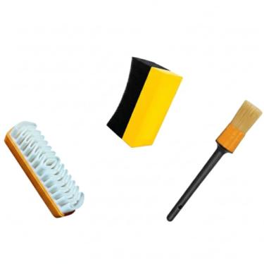Imagem de Kit Acessórios Automotivos Detalhamento Aplicador Pneu Pretinho Pincel Interno Escova Para Couro