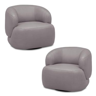 Imagem de Kit 2 Poltronas Decorativas Verona Sala de Estar Base Giratória em Aço Couro Avelã G88 - Gran Belo