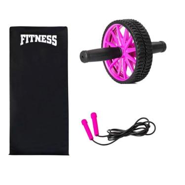 Imagem de Kit 3 Fitness Roda + Corda + Colchonete Exercícios Abdominal Funcional Treino-Unissex