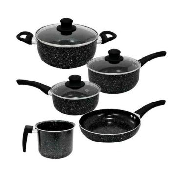 Imagem de Jogo de Panelas de Indução Antiaderente Cerâmica Berlim Preta 5 peças 