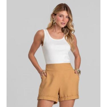 Imagem de Shorts Feminino Cós Largo Em Alfaiataria Dianna Marrom, PP, Marrom