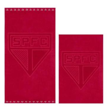 Imagem de Kit Toalha de Banho e Rosto Aveludada Jacquard de Time São Paulo Verme