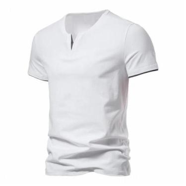 Imagem de Camiseta Henley Masculina Slim Fit Com Decote Em V Para O Verão, Respi