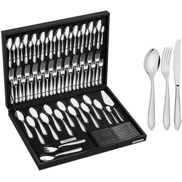 Imagem de Faqueiro Tramontina Laguna 76 Peças Aço Inox Em Brilho Detalhes No Cabo E Estojo De Madeira 66906300