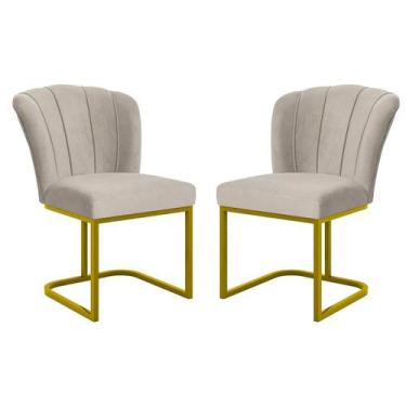 Imagem de Kit 2 Cadeiras Poltrona Flor Pés Metal Dourado Mesa Quarto Cozinha - B