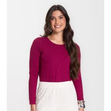 Imagem de Blusa Feminina Canelada Com Manga Longa Rovitex Vermelho, GG, Vermelho