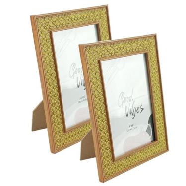 Imagem de Kit 2 Porta Retrato 10X15Cm Marrom Borda Tipo Trama 6323 - Livon