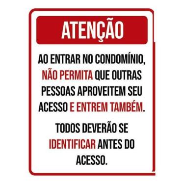 Imagem de Kit 5 Placa Acm Entrar Condomínio Permita Pessoas 18X23 - Sinalizo