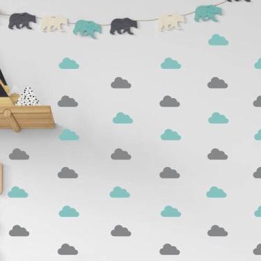 Imagem de adesivo de parede nuvens cinza escuro e verde menta 20 unidades 7cm ca