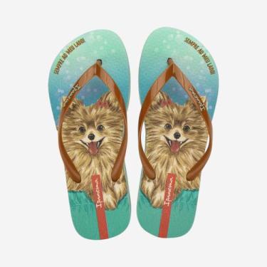 Imagem de Chinelo de Dedo Verde Pets Pop Ipanema, Verde, Marrom, 37/38