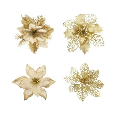 Imagem de Flores De Natal Artificiais Com Glitter, 8 a 16 Peças, Decorações Para