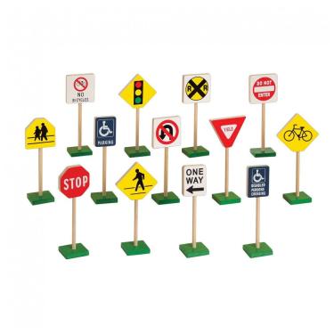 Imagem de Conjunto de placas de trânsito em madeira Guidecraft 13 peças multicoloridas para brinc...
