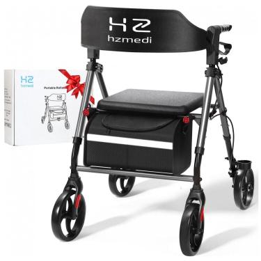 Imagem de Andador para Idosos, Walker Dobrável Cinza com Assento, Rodas de 20cm para Todo Terreno, Andador Médico Ajustável com Encosto e Freios