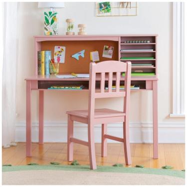 Imagem de Mesa Infantil Guidecraft Rosa + Cadeira + Estante Embutida + Painel de Cortiça + 5 Nichos Organizadores - Modelo Media Desk
