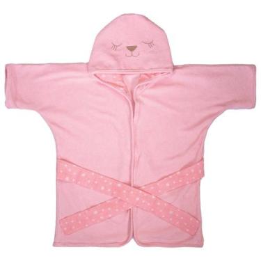 Imagem de Roupão Infantil de Push com Capuz Bordado PP - Bublim, Ursa rosa