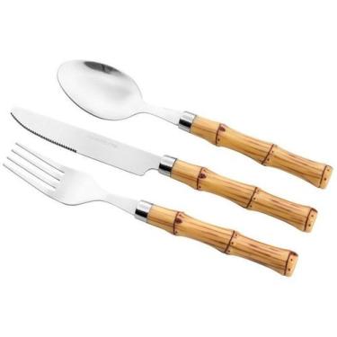 Imagem de Faqueiro de aço inox bambu bon gourmet - ROJEMAC, Bege, 24 peças