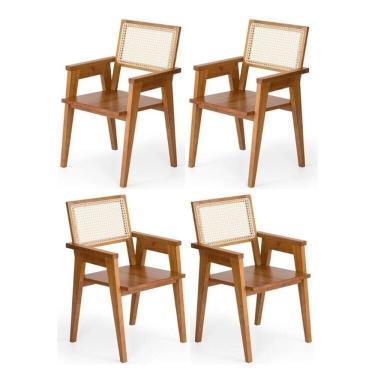 Imagem de Kit 4 Cadeiras Madeira Maciça em Palhinha Natural Paglia Mel