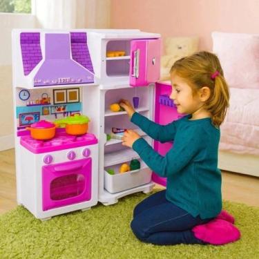 Imagem de Cozinha Brinquedo Rosa Fogão Geladeira Panelas Comidinhas Faz Conta Me