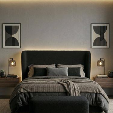 Imagem de Cabeceira Cama Casal King Size Livia 195cm Orgânica Curva Bouclê Preto - Montanari`s Decor
