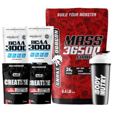 Imagem de Kit Hipercalorico Mass 36500 Refil 3Kg Com Whey Protein Isolado e Concentrado + 2x Creatina Monohidratada Refil 100g Carboidratos + 2x Bcaa Gold Refil 100g Super Pump 10:1:1 + Coqueteleira (3Kg, Cookies And Cream)