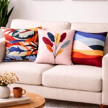 Imagem de Kit 3 Capas de Almofada Floral Suede Ziper Invisível (Ondas + Flor Abstrato + Floresta - 45 x 45cm)