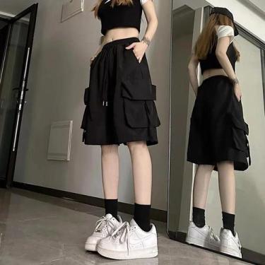 Imagem de Shorts Cargo de Cintura Alta para Mulheres - Calças Largas de Verão co