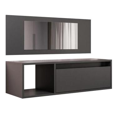 Imagem de Penteadeira Camarim Com Espelho Suspensa 90cm 1 Gaveta Elle Z34 Preto - Mpozenato