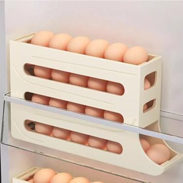 Imagem de Organizador de Ovos para Geladeira 4 Cam para Armazenar Até 30 Unidades em Plástico com Suporte Rolante 4 Andares Branco