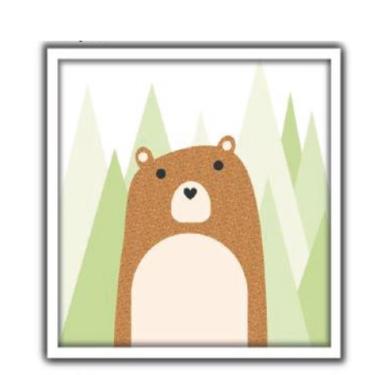 Imagem de Quadro Decorativo Infantil Urso Ursinho Safári Animais Coloridos Quadrado 30CM em Madei...