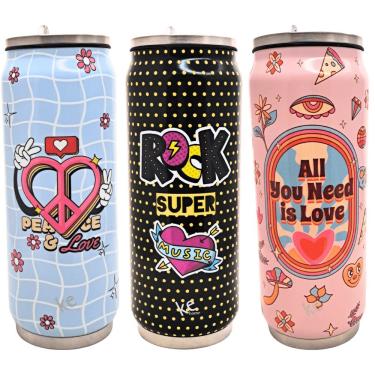 Imagem de Garrafa Térmica Groovy Latinha Inox 500ML para Bebida em Aço Inox com Canudo Retrátil p...