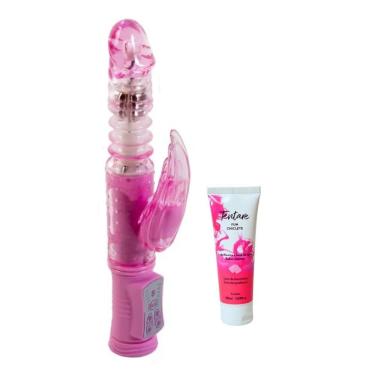 Imagem de Kit Vibrador Rotativo Recarregável com Estimulador Clitoriano e Lubrificante Íntimo Fun Chiclete Vegano Love Toys