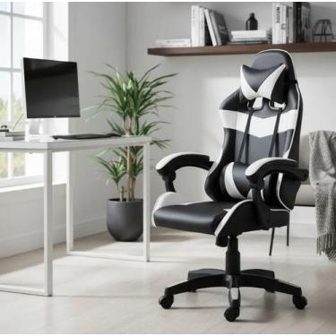 Imagem de Cadeira Gamer Reclinável Ergonômica para Escritório  Preto e Branco em