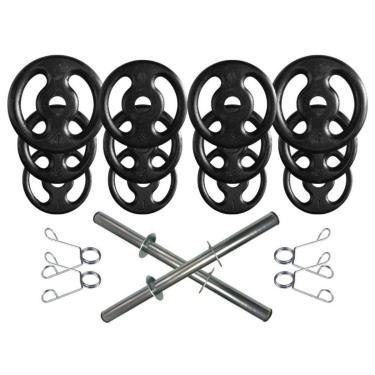 Imagem de Kit com Barras de Halteres e Anilhas de Ferro Fundido - 26 Kg-Unissex