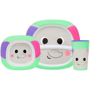 Imagem de Kit Refeição Infantil Buba Zoo Elefante 3 Peças - Verde Azul e Rosa, V