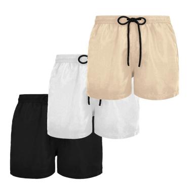 Imagem de Kit 3 Shorts Tactel Masculino Praia Liso com Bolsos Secagem Rápida e Ajuste-Masculino