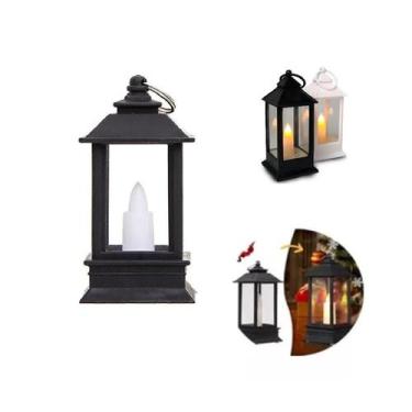 Imagem de Luminária Decorativa Preta Lampião Artificial Led C/ Bateria - Casa