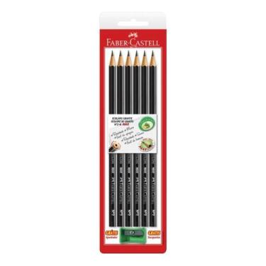 Imagem de kit 6 Lápis Preto Faber Castell Ecolápis Max Com 1 Apontador