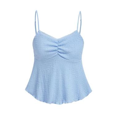 Imagem de Camisola feminina SOLY HUX, franzida em peplum, azul esvoaçante, XS