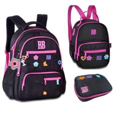 Imagem de Kit mochila escolar feminina com lancheira e estojo box Rebecca Bom bo