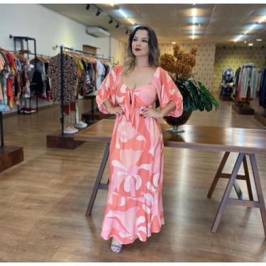 Imagem de Vestido Midi Manga Bufante Lenço Lez a Lez