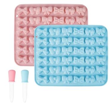 Imagem de 2 moldes de laço de silicone para chocolate, 6 formas de borboleta para fondant de doces com 2 conta-gotas líquidos para doces, geleia, biscoito, açúcar, artesanato, pastelaria, cupcake, enfeite de