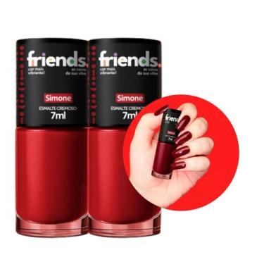 Imagem de Kit 2 Esmalte Vermelho Cremoso Simone Friends 7ml Cor Vibrante