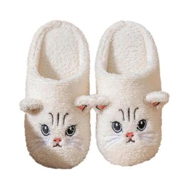 Imagem de Pantufas De Pelúcia Femininas Com Estampa De Gato, Antiderrapantes, So