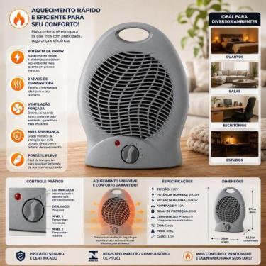 Imagem de Aquecedor De Ar Elétrico Portátil Termoventilador Cinza Para Quarto Sa