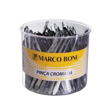 Imagem de Pinça Cromada Pote Com 100UN Ponta Chanfrada Marco Boni, Prata