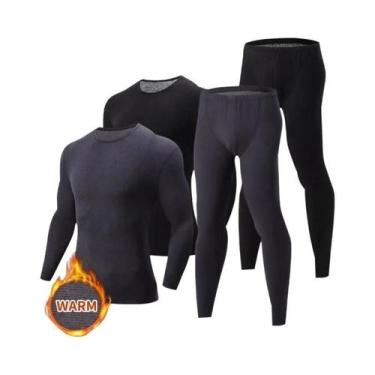 Imagem de Roupa Térmica Masculina 2/4 Peças Cor Sólida Outono Inverno Confortáve